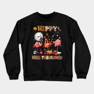 Cute Flamingo HalloThanksmas Happy Halloween Thanksgiving T-Shirt Crewneck Sweatshirt